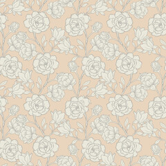 Hand drawing botanical seamless pattern, embroidery, textile, fabric, silk, vector illustration design.