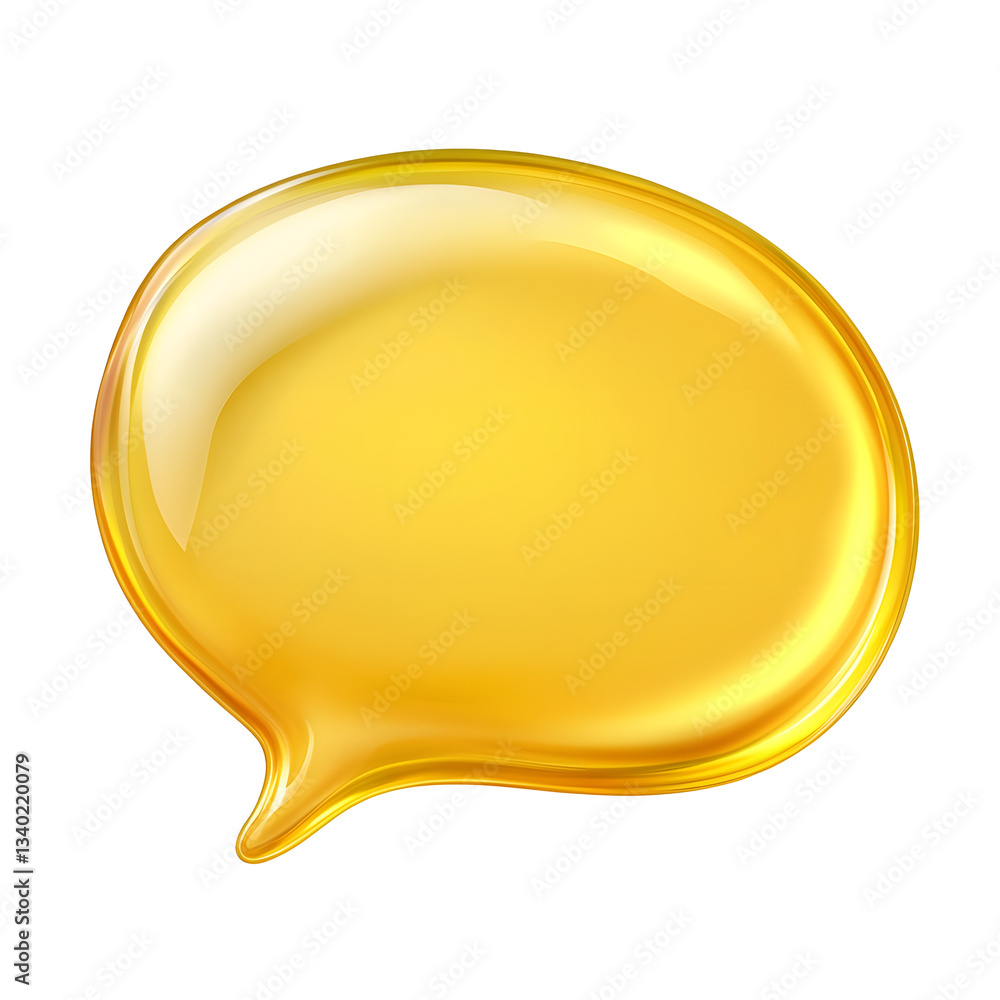 Poster a vibrant glossy yellow speech bubble with a sleek rounded shape isolated on a transparent backgroun