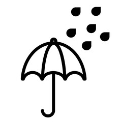 Line Art Umbrella Icon with Raindrops