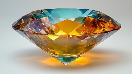 Golden and teal gemstone, brilliant cut.