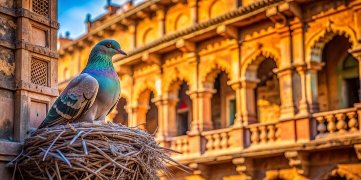 Indian Dove Building Nest, Kabotar Bird Nesting, Architectural Photography