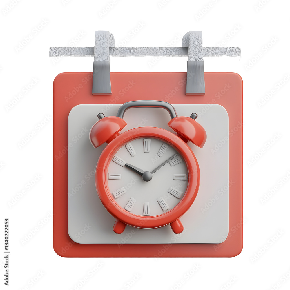 Aufkleber A 3D rendering of a red calendar icon with a red analog alarm clock symbolizing time management and scheduling for business or personal use