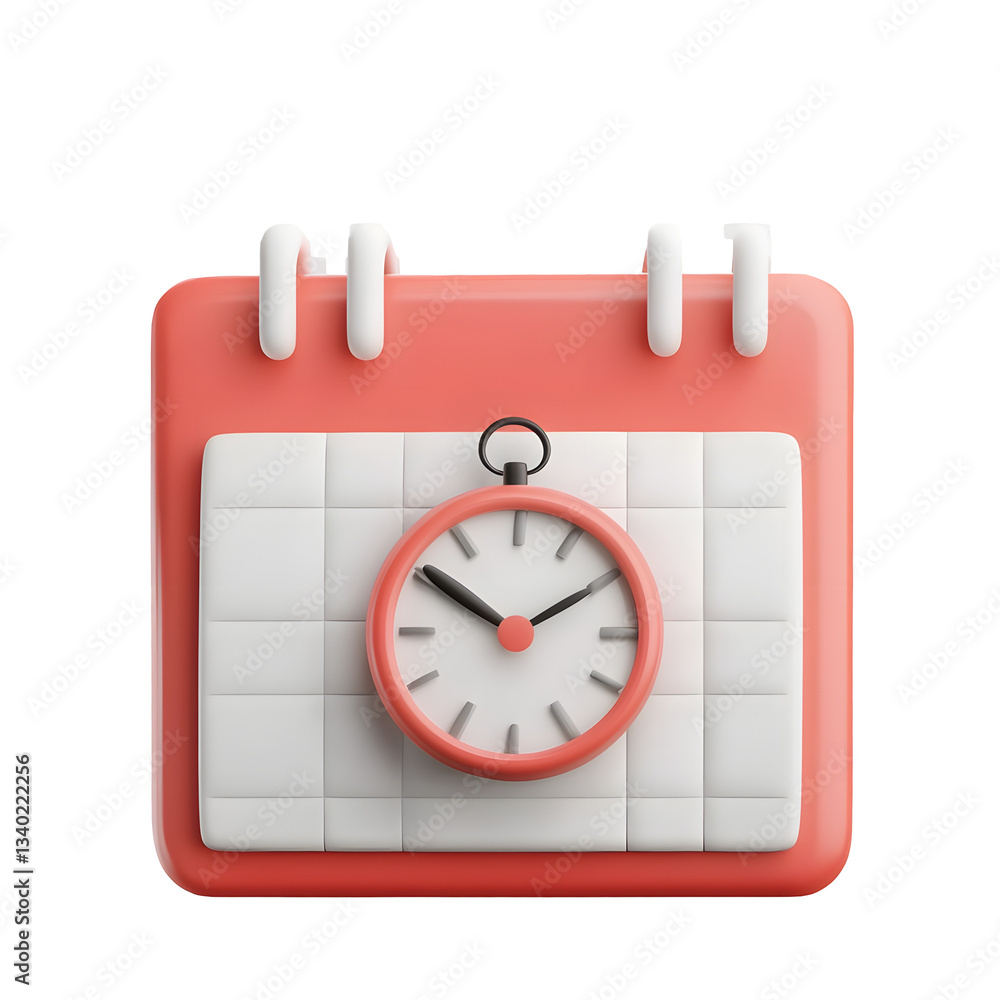 Leinwandbilder A vibrant red 3D calendar icon with a small clock graphic representing the efficient organization and scheduling of appointments meetings and daily tasks