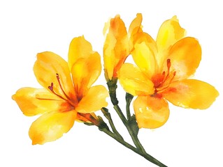 Obraz premium Watercolor Yellow Flowers Blooming Lilies Botanical Illustration