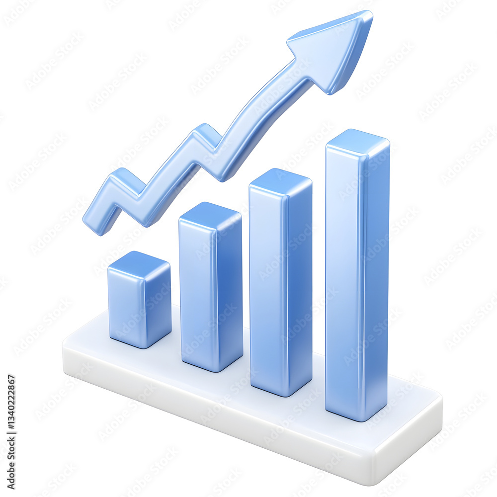 Poster a 3d bar chart with a bold upward pointing arrow highlighting positive economic growth and performan
