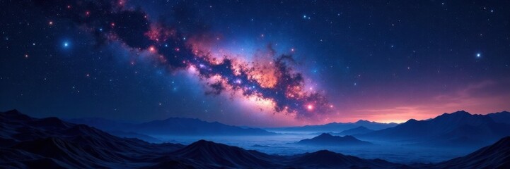 Fototapeta premium Cosmic landscape of dark night sky filled with glittering stars, infinity, universe, space