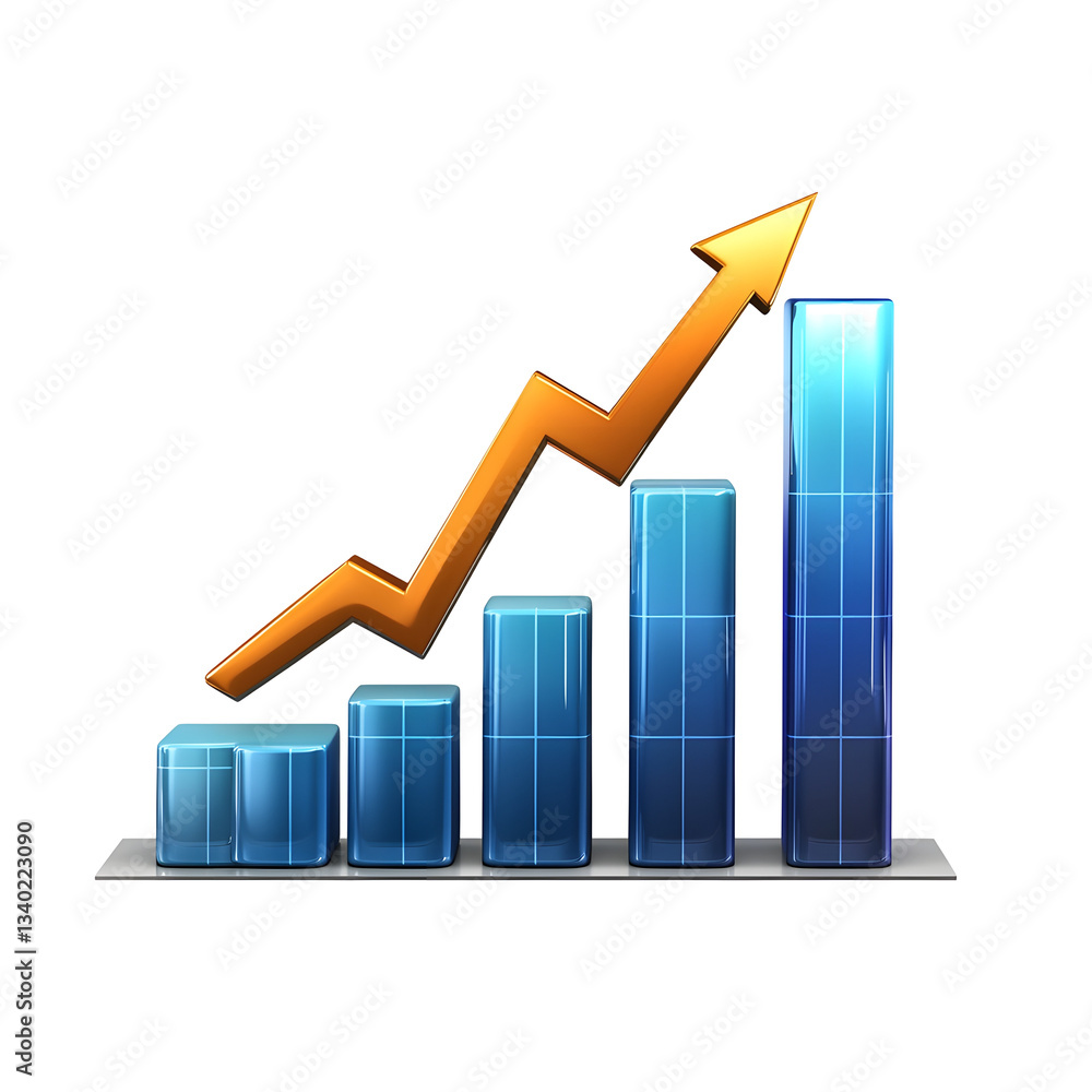 Aufkleber colorful 3d bar chart with a bold upward pointing arrow symbolizing the positive growth and performa