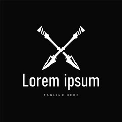 spear logo illustration concept, simple minimalist hunting tool design vintage old retro silhouette symbol template