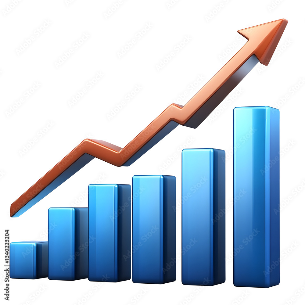 Poster A visually striking 3D bar graph displaying an upward trend symbolizing positive growth and advancement in the market or financial sector