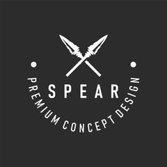 spear logo illustration concept, simple minimalist hunting tool design vintage old retro silhouette symbol template