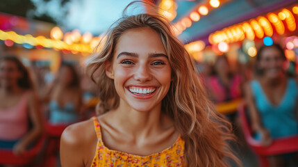 Obraz premium Portrait of a Cheerful Woman Having Fun Outdoors.
