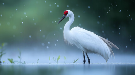 crane walking in the water 