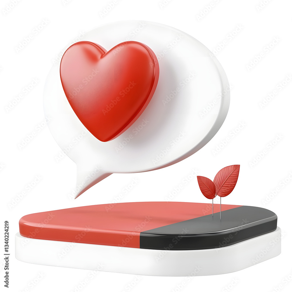 Leinwandbilder a modern and stylish 3d heart notification icon floating inside a shimmering reflective speech bubbl