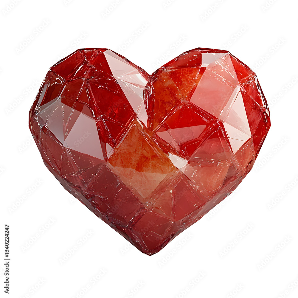 Poster a striking multi faceted heart shaped crystal gem with a dazzling reflective surface that captures t