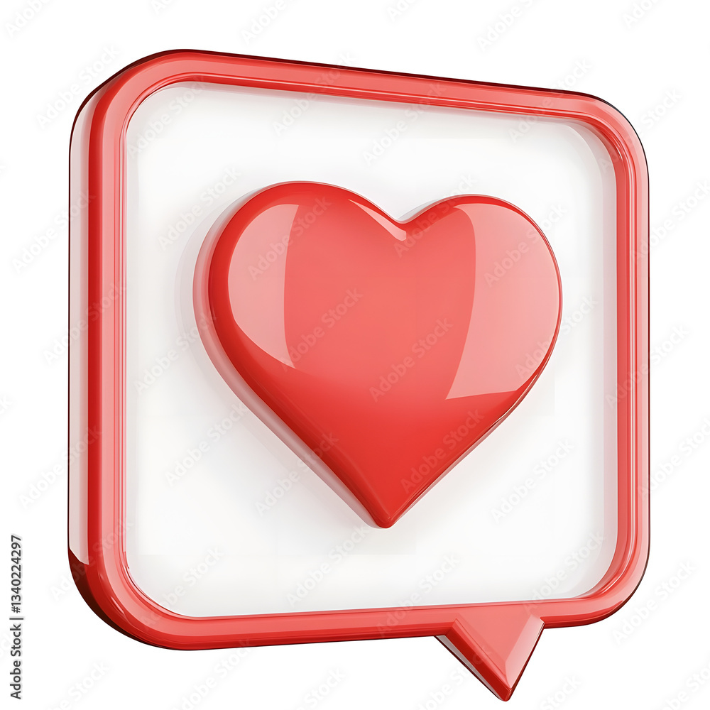 Poster A glossy reflective 3D heart shaped icon inside a speech bubble representing a social media notification or message
