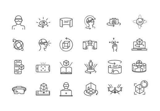 Black and White Virtual Reality Icons Set