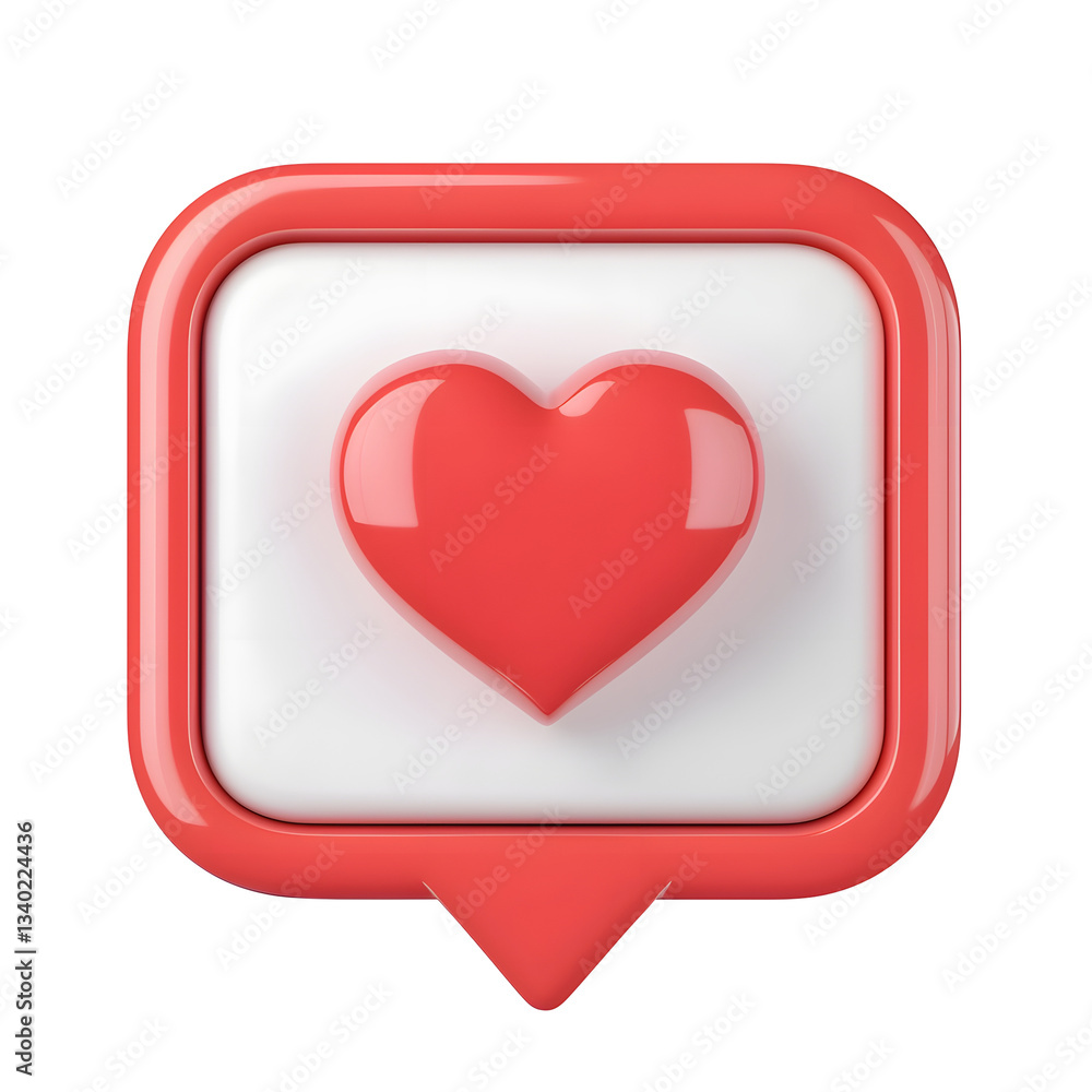 Poster a glossy 3d heart shaped notification icon displayed inside a speech bubble symbolizing likes engage