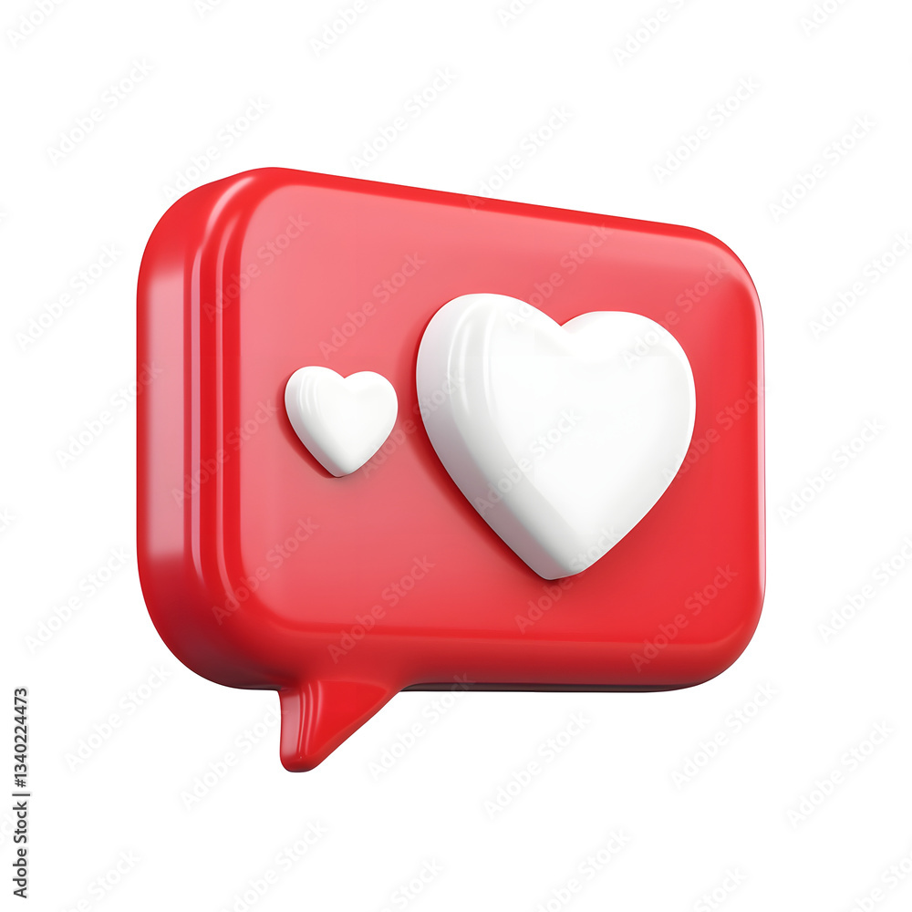 Aufkleber a glossy 3d speech bubble in a vibrant red color featuring a crystalline white heart symbol represen