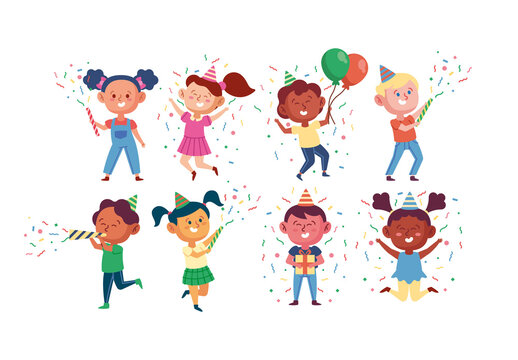 Colorful Joyful Kids Celebration Illustration Set