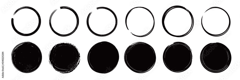 Poster brush stroke texture circle hand drawn element set. hand drawn brush stroke calligraphy rough line f