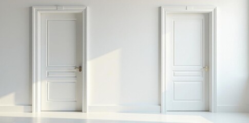 Close-Up Shot Of White Wooden Doors In Modern Interior, modern interior, open and closed positions, white wooden doors