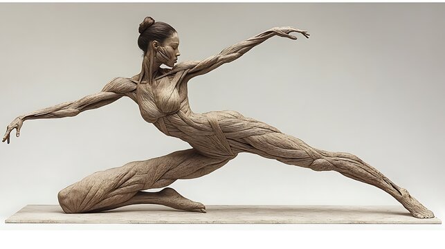 Anatomical female figure in dynamic pose.