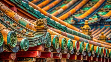 Obraz premium Intricate Details: Macro Shot of a Chinese Temple Roof Tile