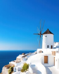 Obraz premium Breathtaking windmill landscape santorini photography coastal panoramic view scenic beauty