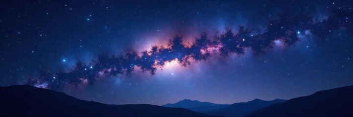 Fototapeta premium Celestial beauty of a starry night sky with a distant galaxy in the background, cosmic, dark blue