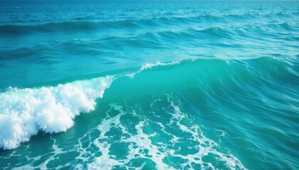 Calm ocean waters with blue turquoise hue and foamy waves, foam, texture, blue