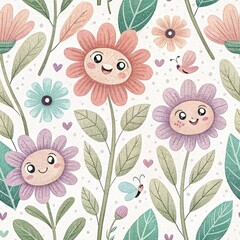 Seamless Floral Patterns Nature Digital Art Whimsical Aerial View Vibrant Colors