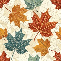 Seamless Autumn Leaves Pattern Nature Digital Artwork Textured Background Aesthetic Design