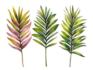 Naklejka premium Watercolor Tropical Palm Leaves Set Green Pink Gold