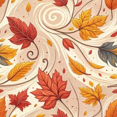 Obraz premium Seamless Autumn Leaves Pattern Seasonal Design Textiles Warm Tones Artistic Viewpoint