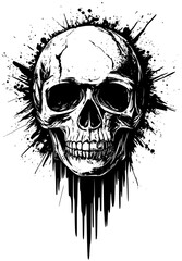 Dark Grunge Black and White Cracked Skull Illustration with Distressed, Grunge Style Details