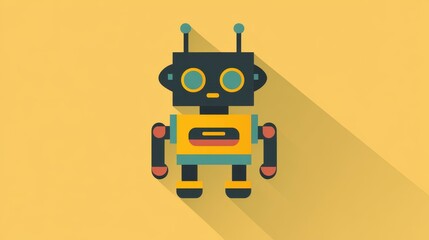 Upgrade your design with a bold flat robot icon, showcasing a unique long shadow for modern aesthetics on a clean background.