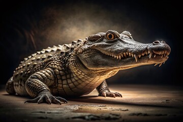 Fototapeta premium Isolated Crocodile, Reptile, Low Light, Night Wildlife, Predatory Animal PNG