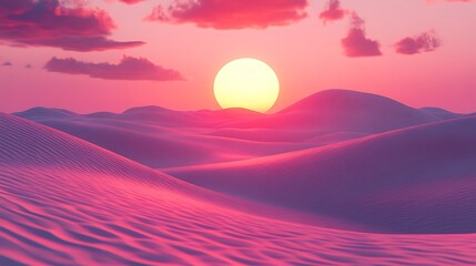 A trendy isolated vector illustration of a flat design desert with a rich reddish sand color under a glowing sun.