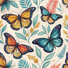 Fototapeta premium Seamless Butterfly Pattern Design Floral Artwork Nature Vibrant Colors Aesthetic Viewpoint