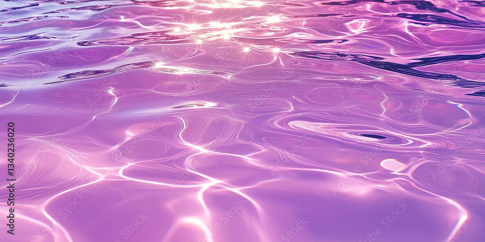 Poster purple water surface reflecting sunlight creating beautiful patterns