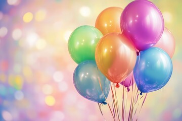 A vibrant mix of colorful balloons arranged on a soft, bright background, evoking celebration and happiness.