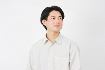 男性　20代　ポートレート　目線無し　白背景