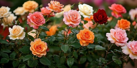 Captivating arrangement of blooming roses surrounded by greenery.