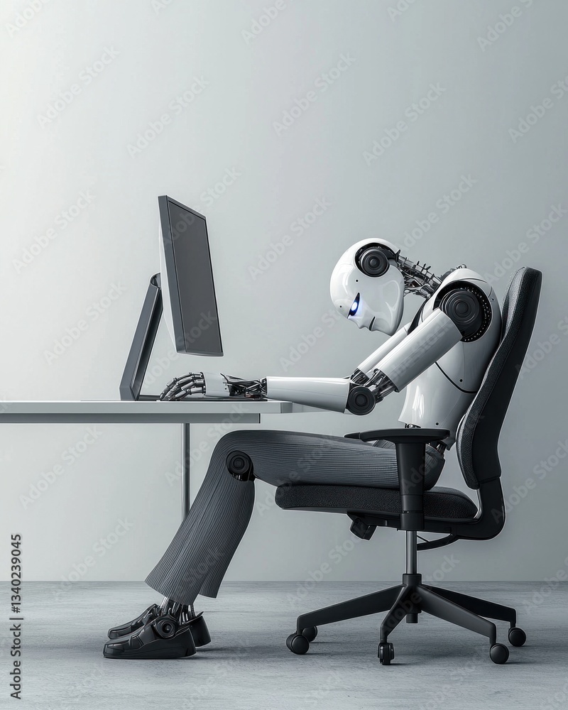 Aufkleber robotic worker office space digital art modern environment side view automation challenges