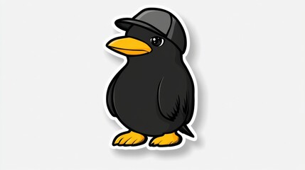 Cute cartoon penguin wearing a gray baseball cap, standing on a white background. Pixel art style.