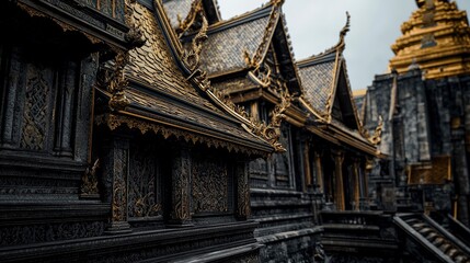 Naklejka premium Majestic temple architecture thailand photographic detail cultural landscape close-up historical significance