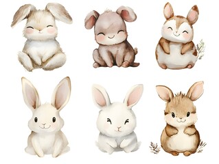 Fototapeta premium Adorable Watercolor Baby Animals Bunny Rabbit Hare Pup
