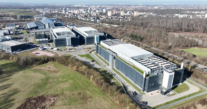 Data center, large scale computer, server, cloud space, Big data, AI and artificial intelligience. Frankfurt am Main, Germany.