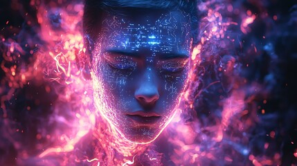 Exploring the brain's mysteries digital art portrait cybernetic environment futuristic concept