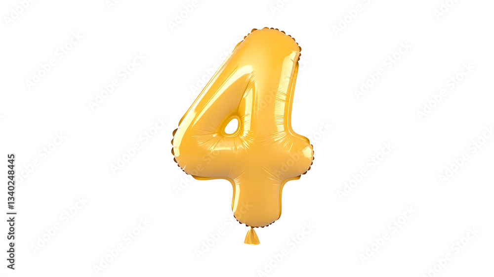 Poster shiny reflective metallic gold foil balloon floating against a transparent background with soft high